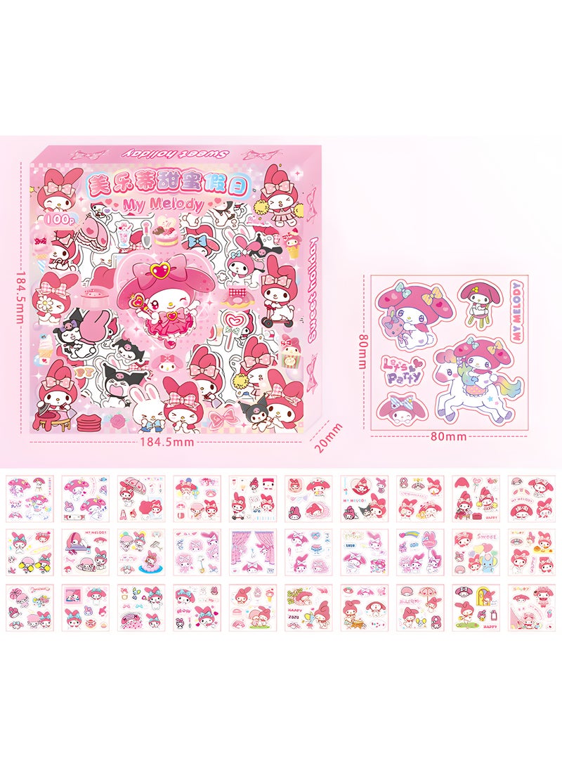 Sanrio - Anime Girl Stickers, 100 Sheets Melody Stickers Kit, Cartoon Aesthetic Decorative Sticker Set, Ideal for Scrapbooking, Journaling, Laptops and Room Decoration for Kids - Image 1