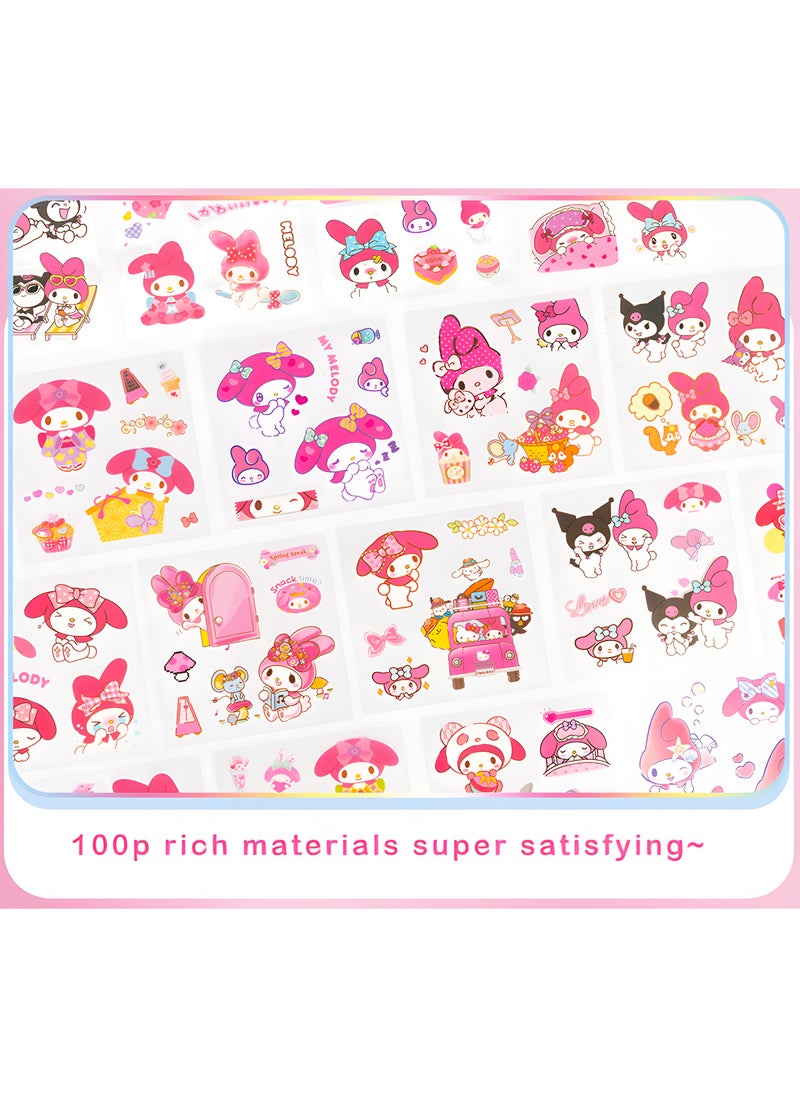 Sanrio - Anime Girl Stickers, 100 Sheets Melody Stickers Kit, Cartoon Aesthetic Decorative Sticker Set, Ideal for Scrapbooking, Journaling, Laptops and Room Decoration for Kids - Image 1