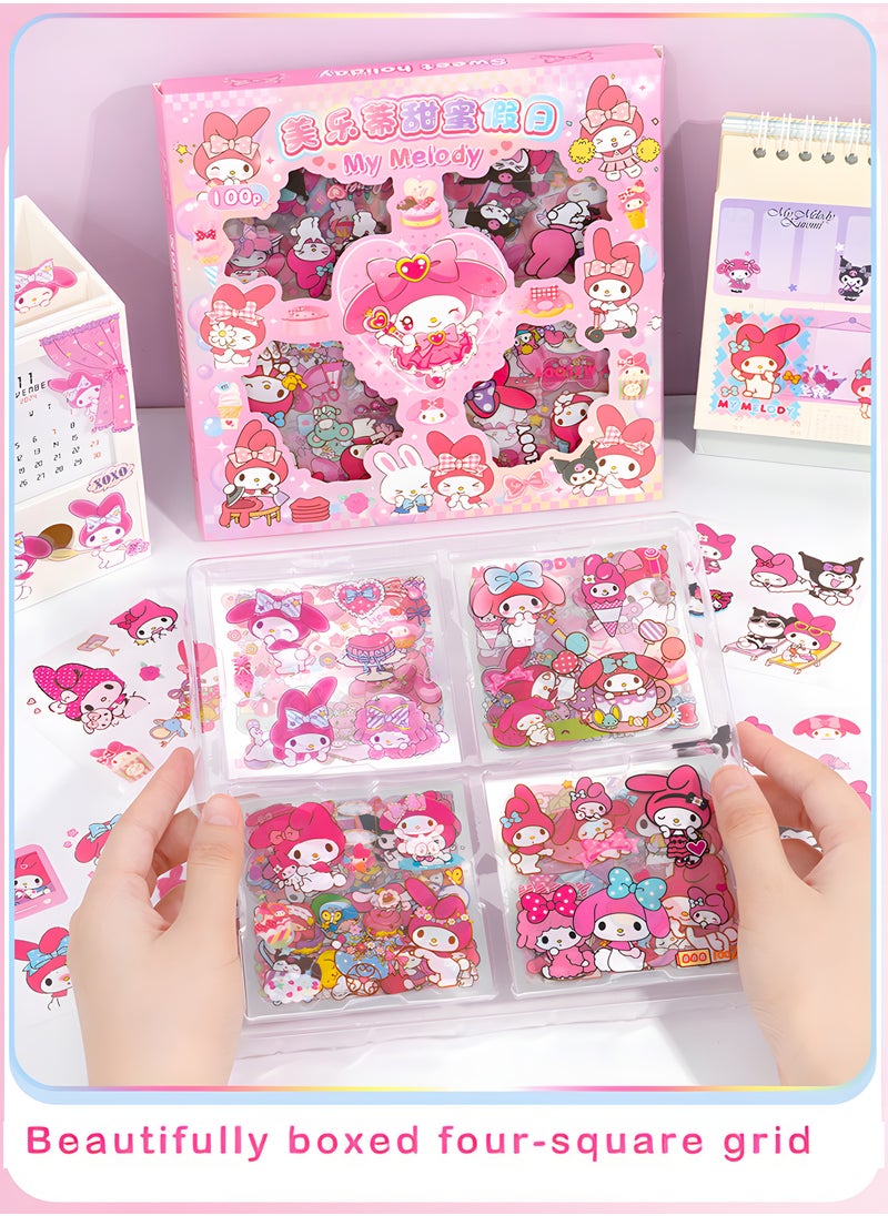 Sanrio - Anime Girl Stickers, 100 Sheets Melody Stickers Kit, Cartoon Aesthetic Decorative Sticker Set, Ideal for Scrapbooking, Journaling, Laptops and Room Decoration for Kids - Image 1