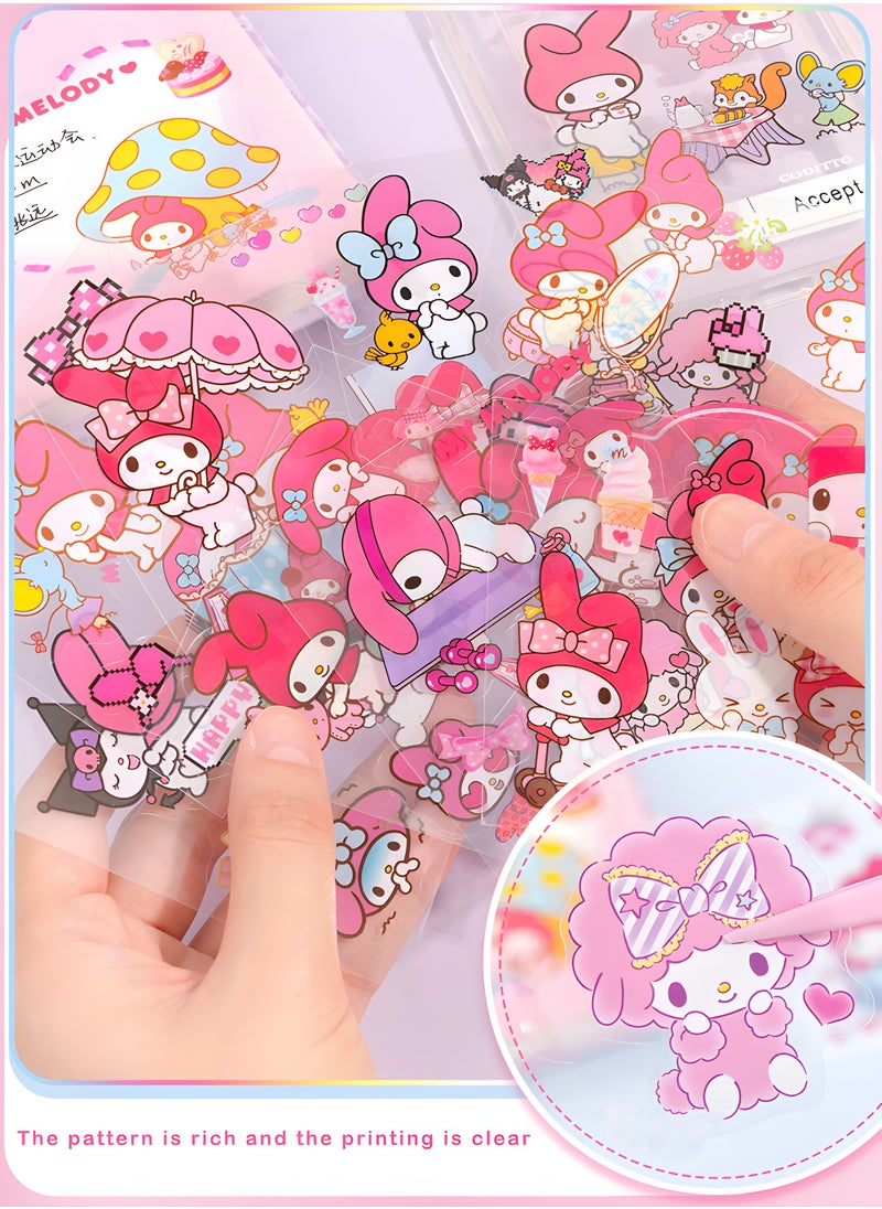 Sanrio - Anime Girl Stickers, 100 Sheets Melody Stickers Kit, Cartoon Aesthetic Decorative Sticker Set, Ideal for Scrapbooking, Journaling, Laptops and Room Decoration for Kids - Image 1