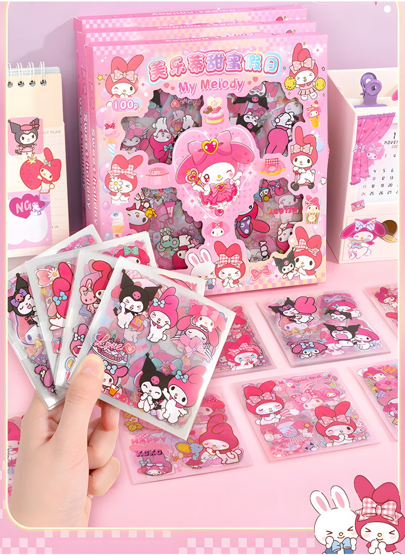 Sanrio - Anime Girl Stickers, 100 Sheets Melody Stickers Kit, Cartoon Aesthetic Decorative Sticker Set, Ideal for Scrapbooking, Journaling, Laptops and Room Decoration for Kids - Image 1