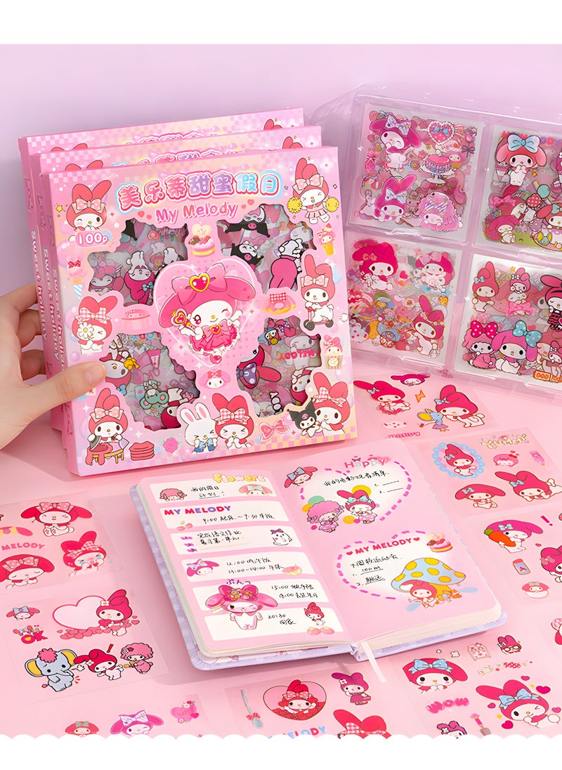 Sanrio - Anime Girl Stickers, 100 Sheets Melody Stickers Kit, Cartoon Aesthetic Decorative Sticker Set, Ideal for Scrapbooking, Journaling, Laptops and Room Decoration for Kids - Image 1