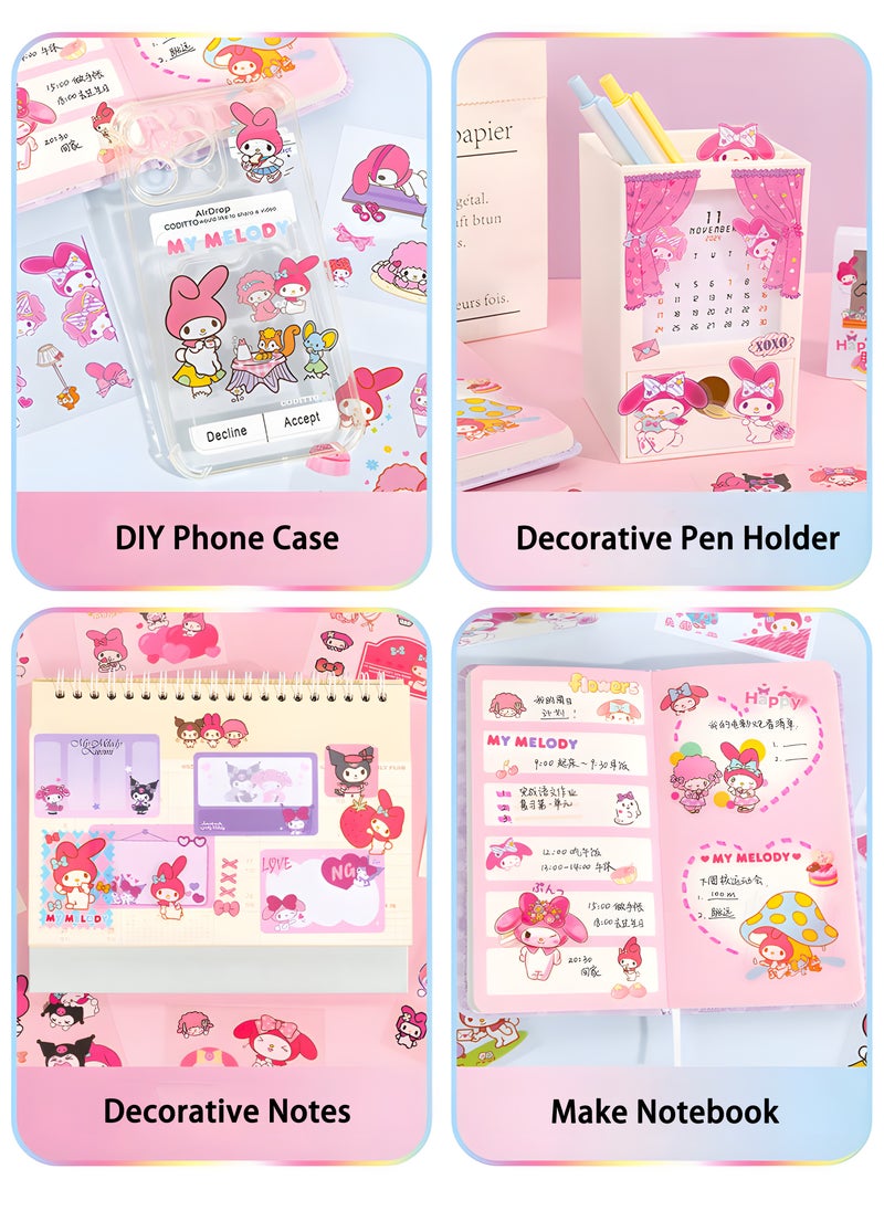 Sanrio - Anime Girl Stickers, 100 Sheets Melody Stickers Kit, Cartoon Aesthetic Decorative Sticker Set, Ideal for Scrapbooking, Journaling, Laptops and Room Decoration for Kids - Image 1