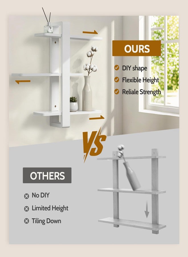 SUMGAR White Floating Shelves for Wall Mounted Shelving Unit All Pine Wood 3 Tier Large Shelf for Bedroom Living Room Office Bathroom Home Decoration Storage Plant Photo Display Modern 20in - Image 5