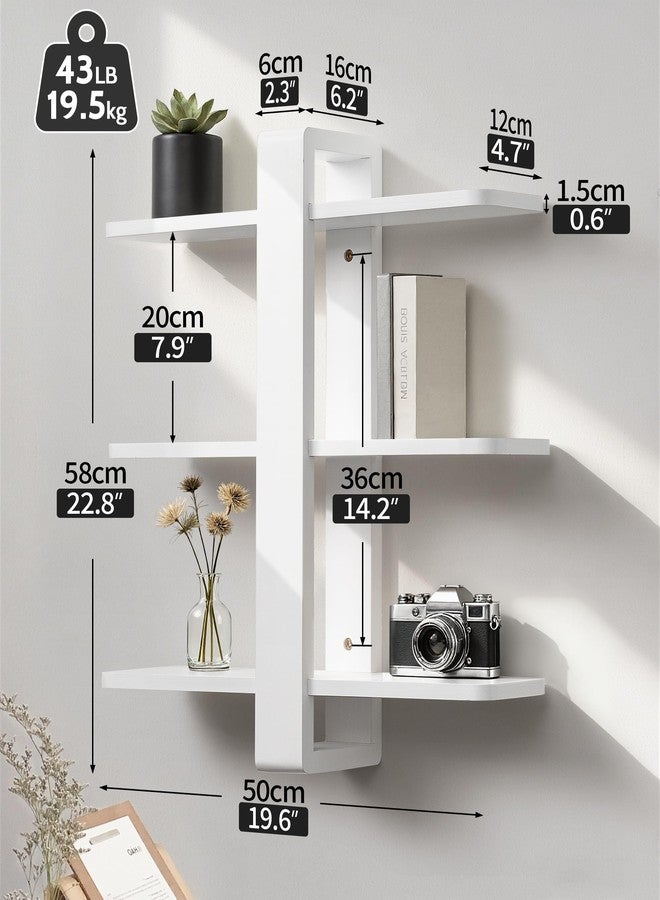 SUMGAR White Floating Shelves for Wall Mounted Shelving Unit All Pine Wood 3 Tier Large Shelf for Bedroom Living Room Office Bathroom Home Decoration Storage Plant Photo Display Modern 20in - Image 2