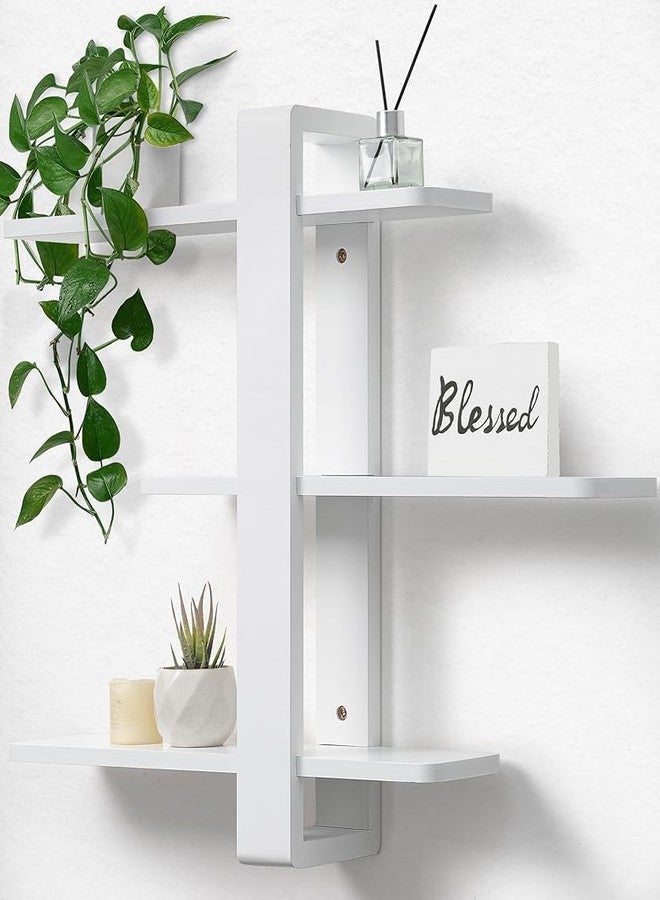 SUMGAR White Floating Shelves for Wall Mounted Shelving Unit All Pine Wood 3 Tier Large Shelf for Bedroom Living Room Office Bathroom Home Decoration Storage Plant Photo Display Modern 20in - Image 1