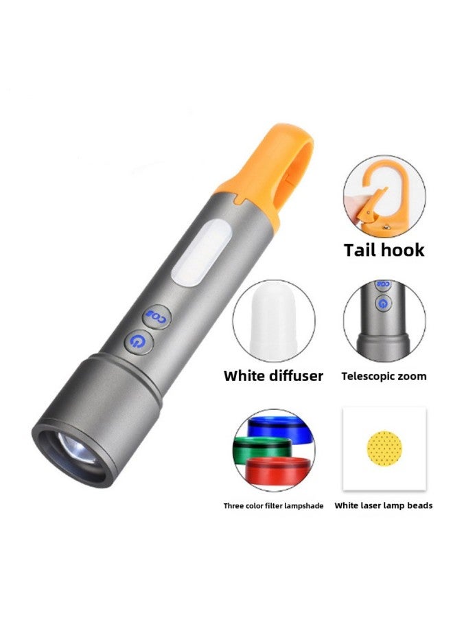 LED White Laser With Side Light Type-C Rechargeable Multifunctional Camping Aluminum Alloy Telescopic Zoom Mini Flashlight-Color:X725 White Laser  - Image 5