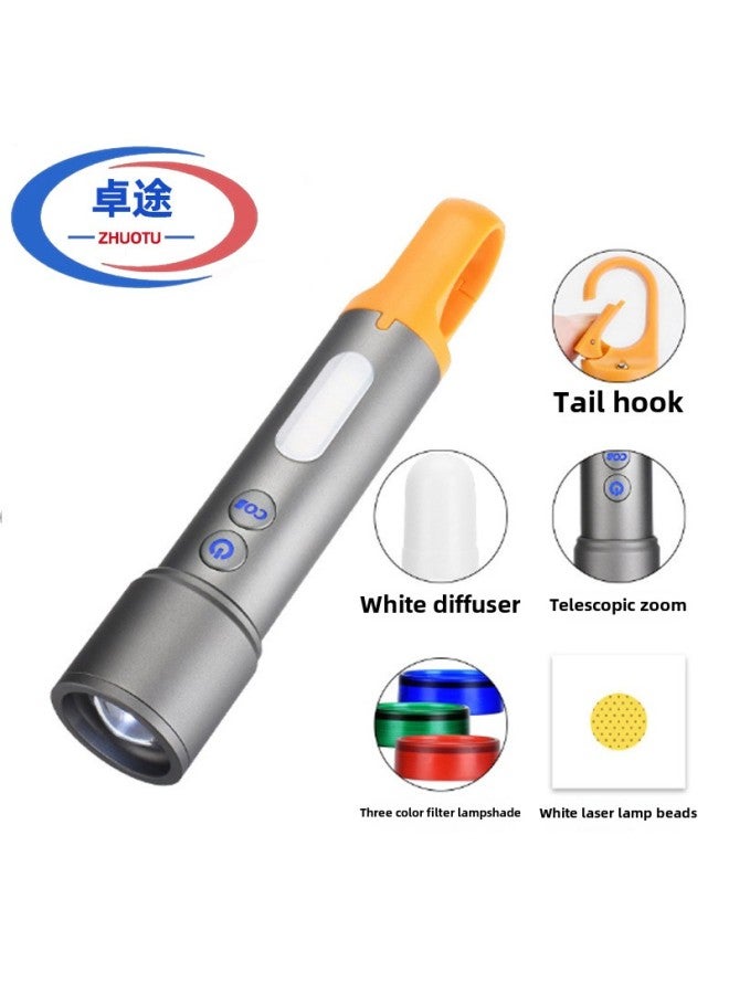 LED White Laser With Side Light Type-C Rechargeable Multifunctional Camping Aluminum Alloy Telescopic Zoom Mini Flashlight-Color:X725 White Laser  - Image 2