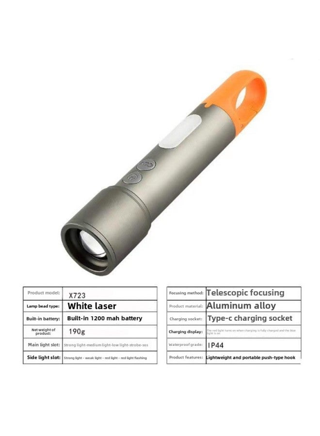 LED White Laser With Side Light Type-C Rechargeable Multifunctional Camping Aluminum Alloy Telescopic Zoom Mini Flashlight-Color:X725 White Laser  - Image 4