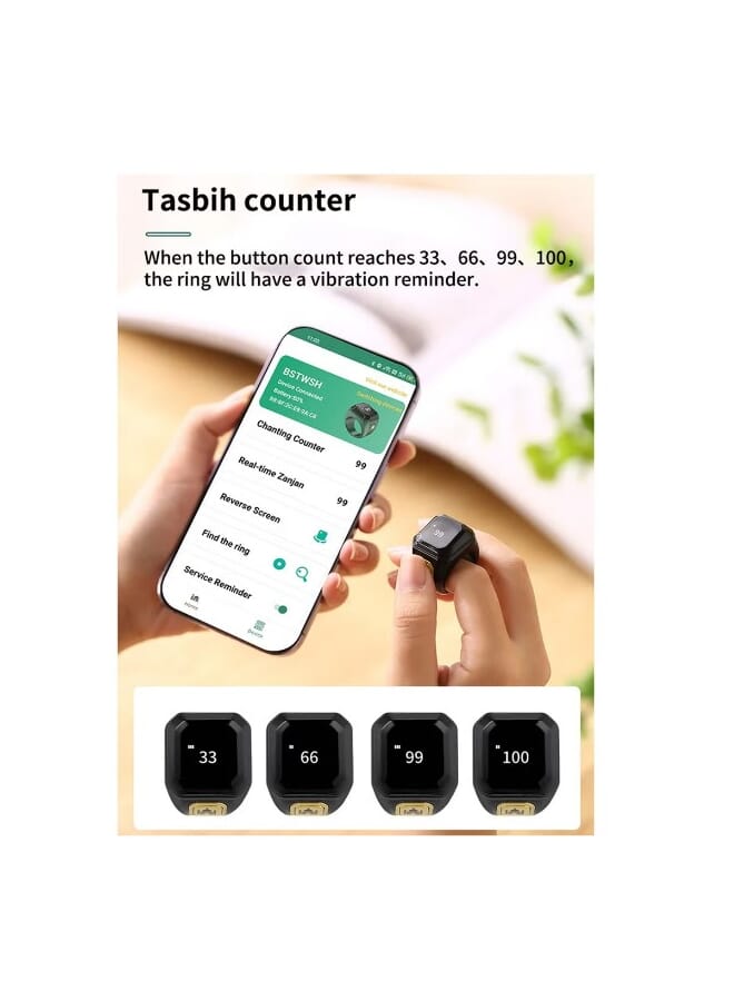 بستوش خاتم تسبيح ذكي نسخة معدنية مع تذكير بوقت الصلاة 22 ملم - Image 3