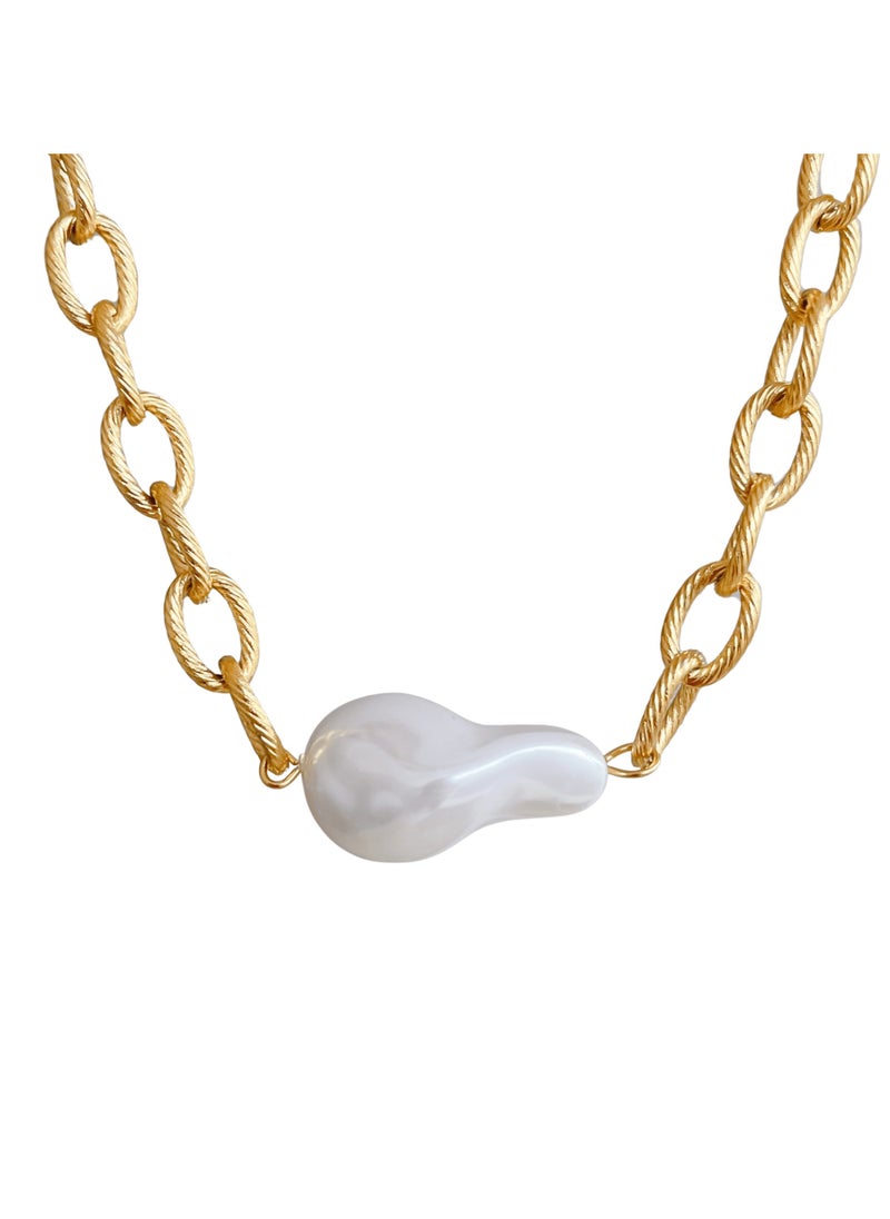 Clé de Lune - Statement Freshwater Pearl Gold Plated Necklace - Image 1