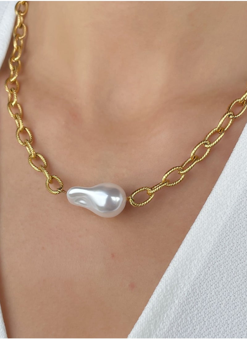 Clé de Lune - Statement Freshwater Pearl Gold Plated Necklace - Image 1