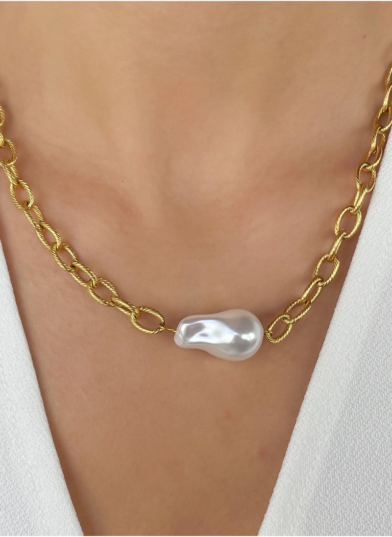 Clé de Lune - Statement Freshwater Pearl Gold Plated Necklace - Image 1