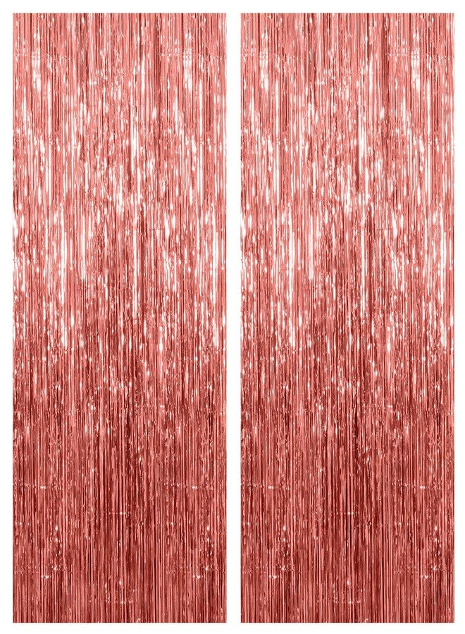K.E.J. 2 Pack Rose Gold Backdrop Birthday Decorations Foil Curtains Bachelorette Party Decor Party Streamers Groovy Party Backdrop - Image 1