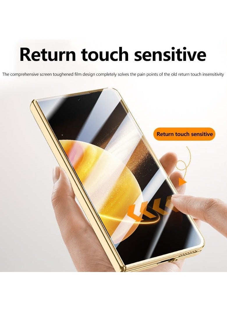 Generic - Compatible with Honor Magic V3 Electroplated Frame Magnetic Hinge Protection Grain Leather Case with Lens Holder Privacy Screen Protector For Magic V3 - Image 1