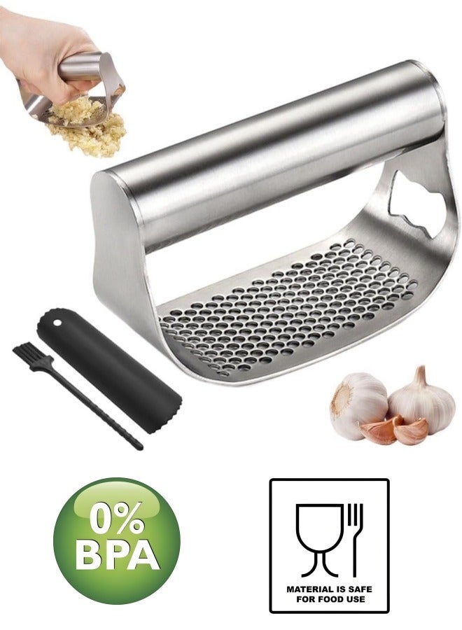 kangchoice 3pcs Garlic Grater Multifuntional Set - Garlic Press Bottle Opener 2-in-1 Tool with Garlic Peeler and Cleaning Brush, Stainless Steel Handle, Kitchen Tool, Ideal Gift for Mother - Image 1