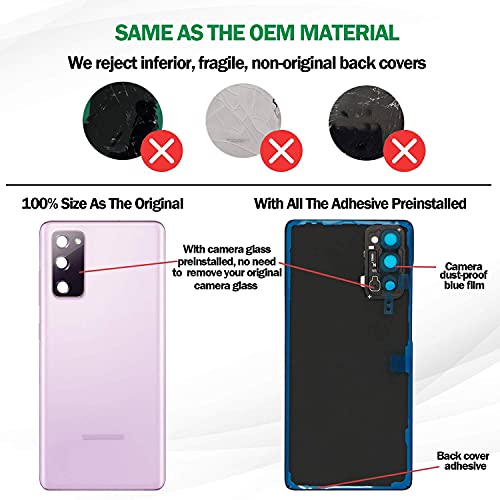 ASDAWN Galaxy S20 FE Back Glass Cover Replacement with Pre-Installed Camera Lens + Tool Kit for Samsung Galaxy S20 FE 5G SM-G780 SM-G781 All Carriers (Cloud Lavender) - Image 4