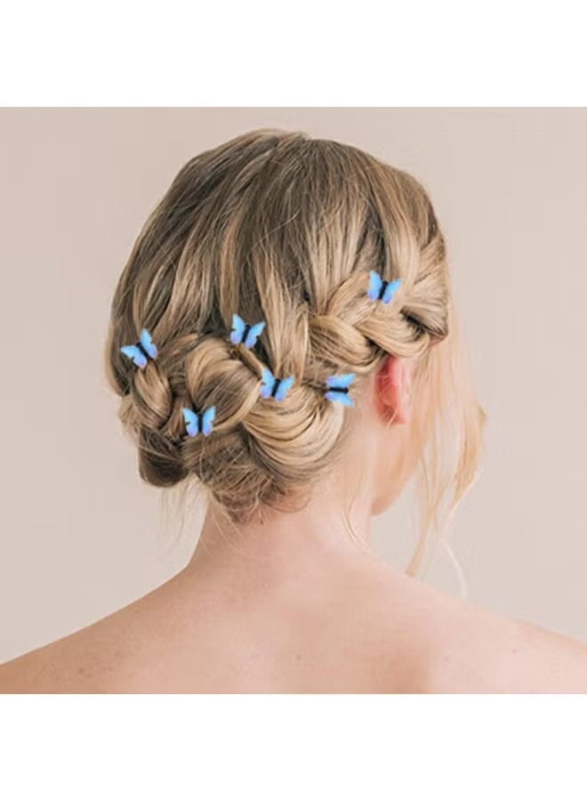 YJ 8Pcs Blue Butterfly Hair Clips, Bridal Wedding Party Hair Pins, Decorative Bobby Pins for Women and Girls, Elegant Hair Accessories for Weddings, Proms and Parties (Blue) - Image 5