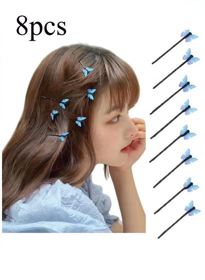 YJ 8Pcs Blue Butterfly Hair Clips, Bridal Wedding Party Hair Pins, Decorative Bobby Pins for Women and Girls, Elegant Hair Accessories for Weddings, Proms and Parties (Blue) - Image 1