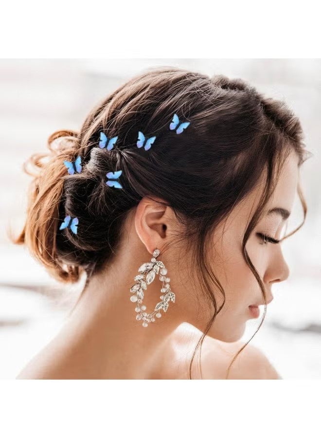 YJ 8Pcs Blue Butterfly Hair Clips, Bridal Wedding Party Hair Pins, Decorative Bobby Pins for Women and Girls, Elegant Hair Accessories for Weddings, Proms and Parties (Blue) - Image 3