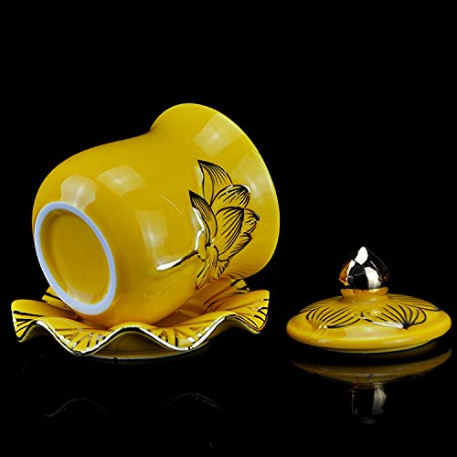 Houlu 1Pc Ceramic Altar Cup  Holy Water Offering Cup  Tibetan Buddhist Worship Cup - Yellow - Image 4