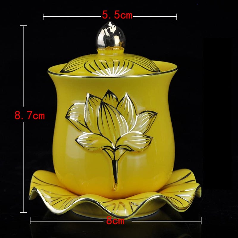 Houlu 1Pc Ceramic Altar Cup  Holy Water Offering Cup  Tibetan Buddhist Worship Cup - Yellow - Image 2