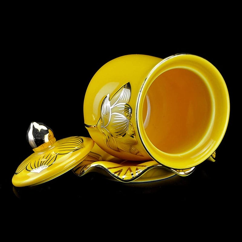 Houlu 1Pc Ceramic Altar Cup  Holy Water Offering Cup  Tibetan Buddhist Worship Cup - Yellow - Image 3