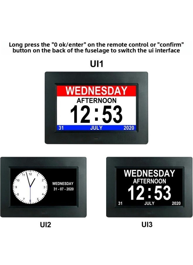 Generic - 7 Inch Digital Clock Digital Photo Frame Large Font Calendar Clock Machine IPS Screen HD Digital Clock Machine-Color:7inchIPSblack Us Standard - Image 1