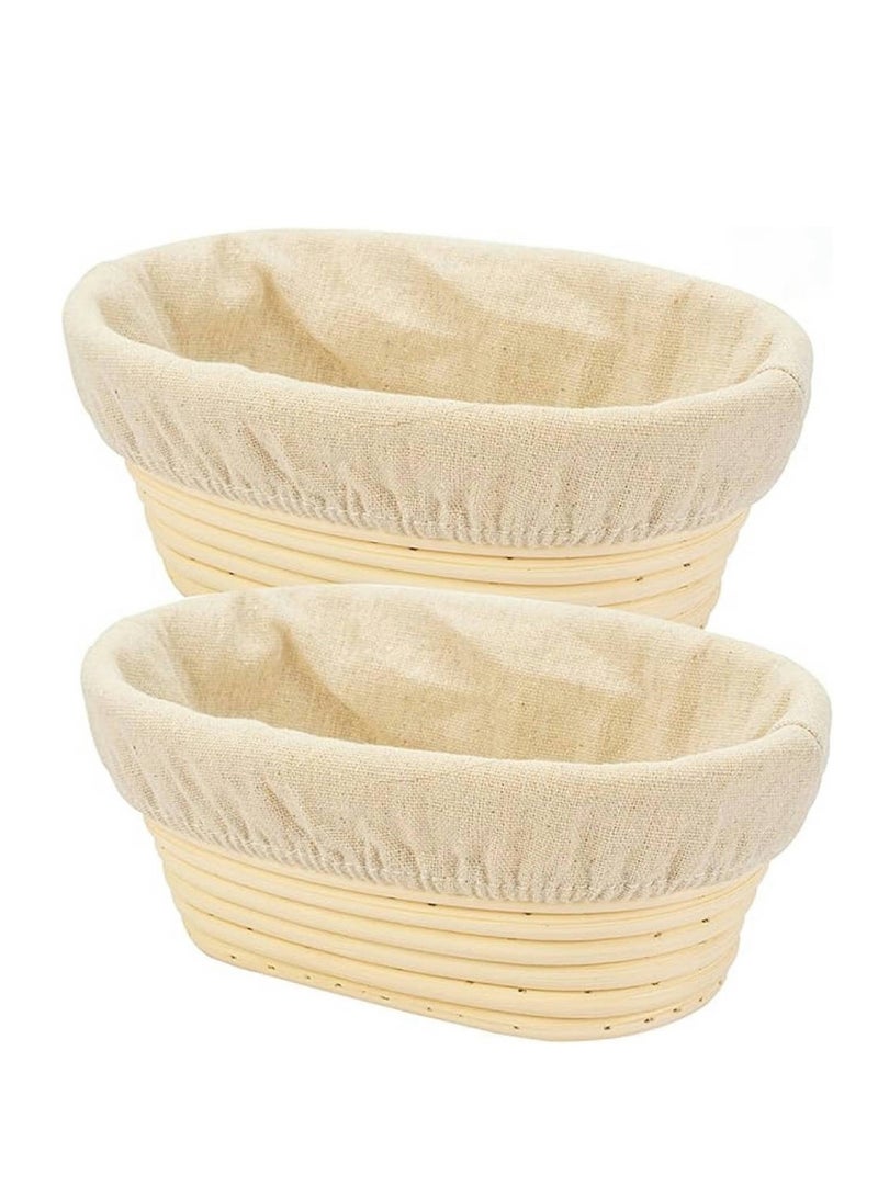 2 Pack Bread Proofing Basket Natural Rattan Bread Basket Oval Shape Dough Bread Making Bowls with Linen Liner for Professional and Home Bakersand - Image 1