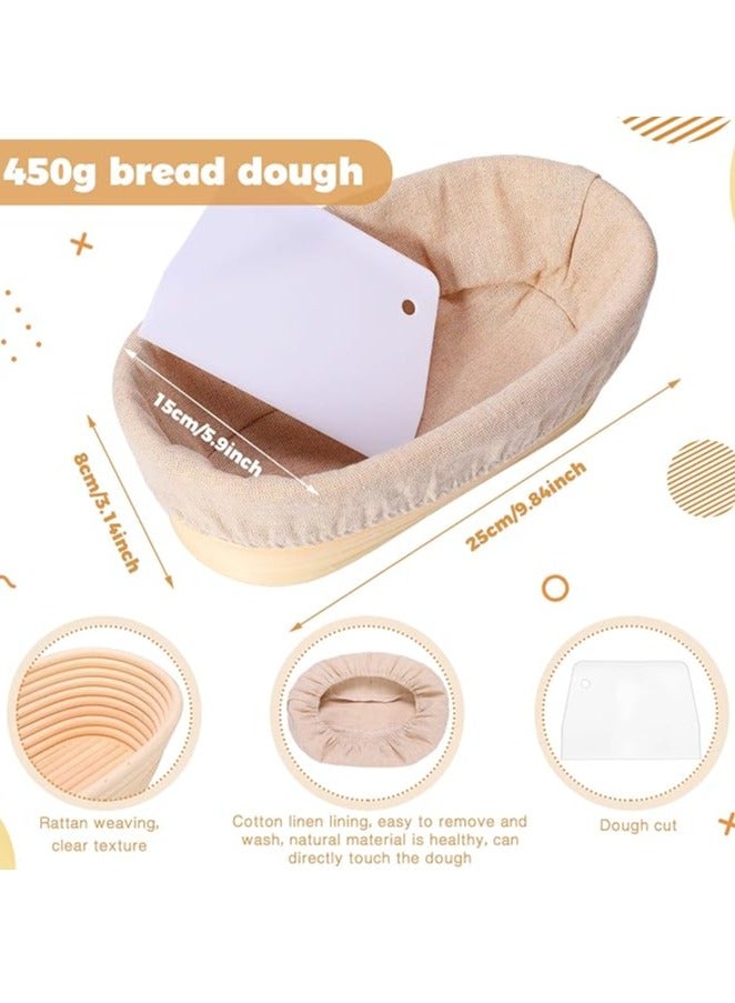 2 Pack Bread Proofing Basket Natural Rattan Bread Basket Oval Shape Dough Bread Making Bowls with Linen Liner for Professional and Home Bakersand - Image 2