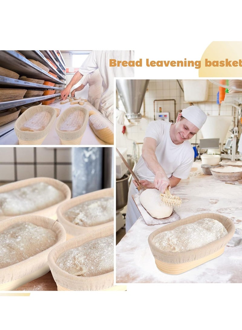 2 Pack Bread Proofing Basket Natural Rattan Bread Basket Oval Shape Dough Bread Making Bowls with Linen Liner for Professional and Home Bakersand - Image 3