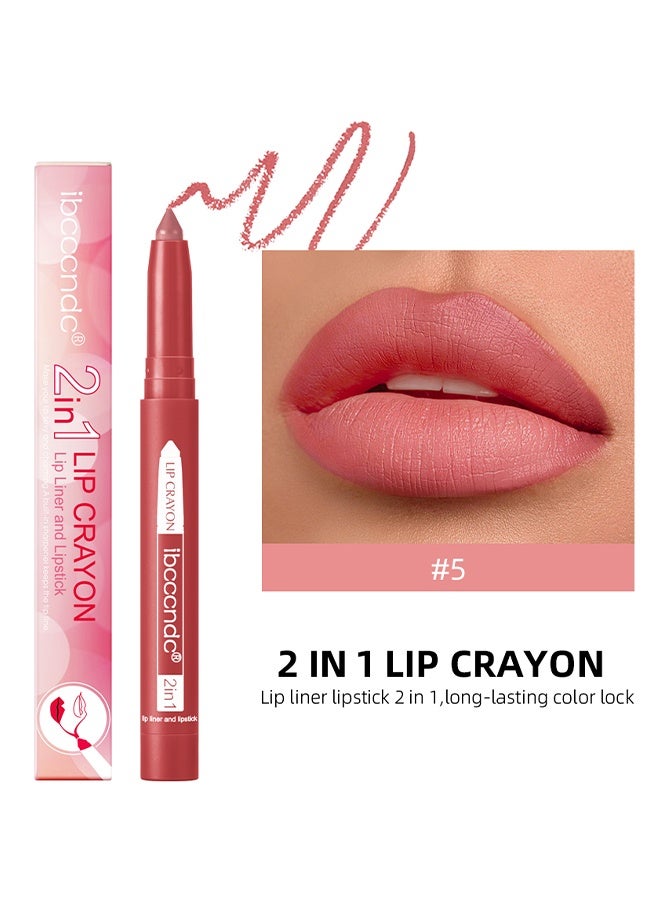 ibcccndc 2 In 1 Lip Crayon, Lip Liner And Lipstick, With Built-in Sharpener, Precision Tip Matte Lip Liner Pen, Long-lasting Smudge-proof Lip Crayon 5# - Image 2