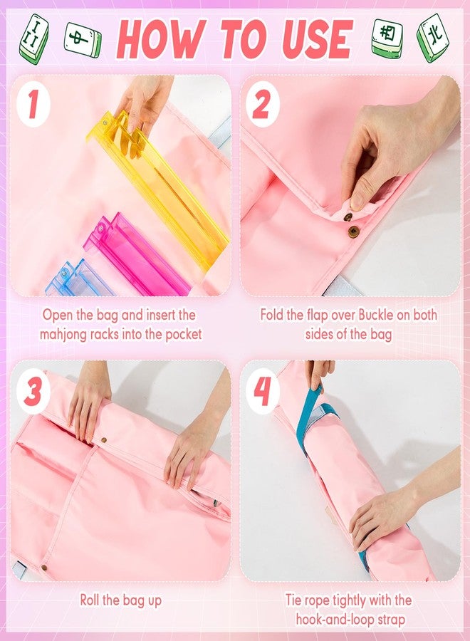 Yeyeplum 2 Pcs Mahjong Bags for Tiles and Racks Include Mahjong Tile Bag & Rack Bag, 37 Inch Protective Sleeve Tile Gift Accessory with Zipper & Letter for Mahj Pusher, Not Include Racks& Tiles(Pink) - Image 3