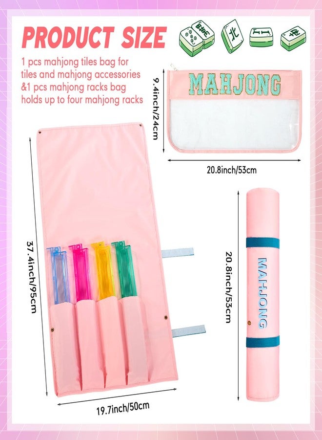 Yeyeplum 2 Pcs Mahjong Bags for Tiles and Racks Include Mahjong Tile Bag & Rack Bag, 37 Inch Protective Sleeve Tile Gift Accessory with Zipper & Letter for Mahj Pusher, Not Include Racks& Tiles(Pink) - Image 2
