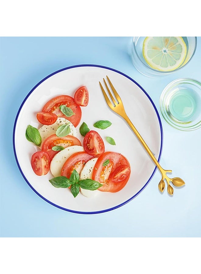 HY 10 Pcs Leaf Shape Fruit Forks Set, Stainless Steel Gold Fruit Salad Forks, 4.7 Inches Tasting Dessert Forks (Golden) - Image 4