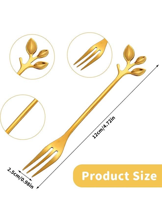 HY 10 Pcs Leaf Shape Fruit Forks Set, Stainless Steel Gold Fruit Salad Forks, 4.7 Inches Tasting Dessert Forks (Golden) - Image 2