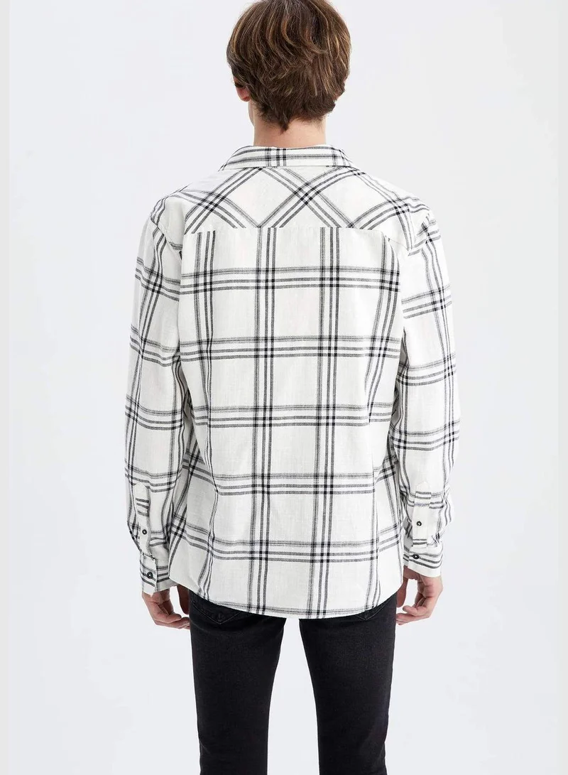 DeFacto Man Regular Fit Polo Neck Woven Top Long Sleeve Shirt