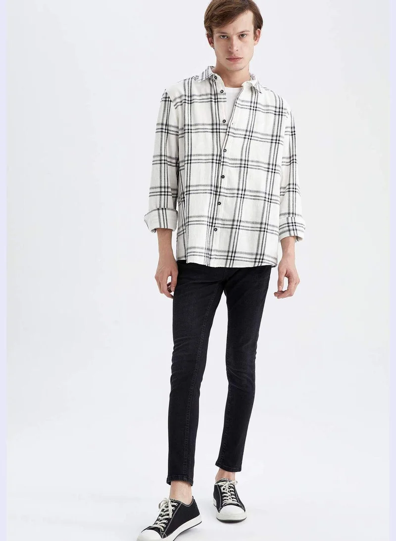 DeFacto Man Regular Fit Polo Neck Woven Top Long Sleeve Shirt
