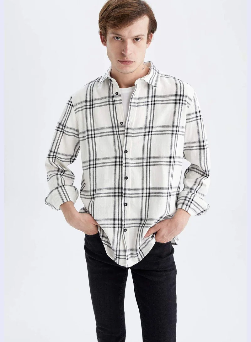 DeFacto Man Regular Fit Polo Neck Woven Top Long Sleeve Shirt