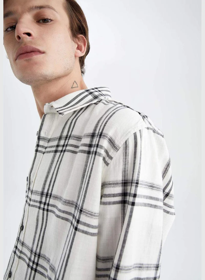 DeFacto Man Regular Fit Polo Neck Woven Top Long Sleeve Shirt