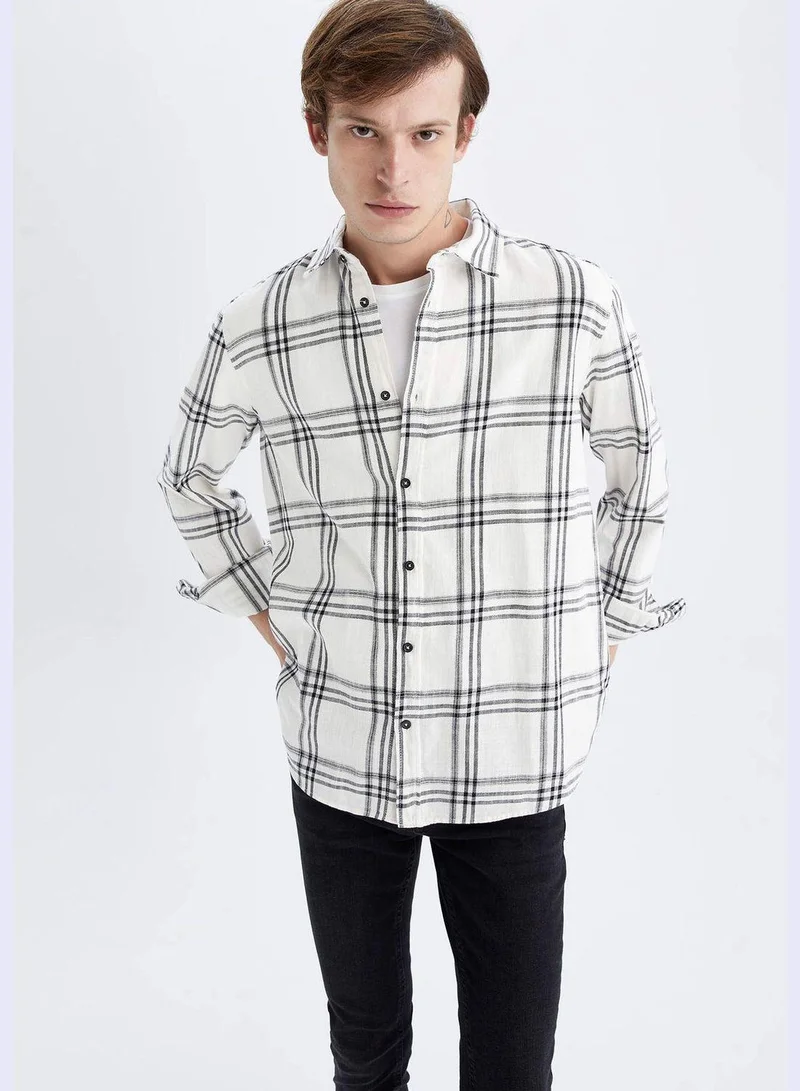 DeFacto Man Regular Fit Polo Neck Woven Top Long Sleeve Shirt