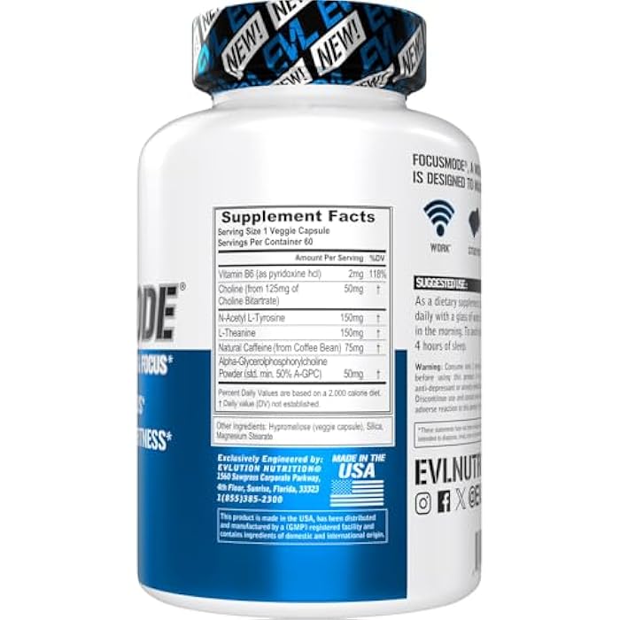 Evlution Nutrition Mental Energy and Focus Supplement for Adults - Nootropics Brain Support Supplement with Caffeine L Theanine Alpha GPC and L-Tyrosine - Focus Pills for Sustained Peak Performance - Image 2