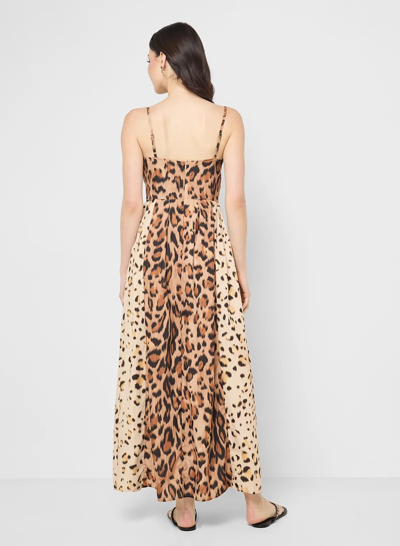 جينجر Strappy Corset Bodice Leopard Print Dress