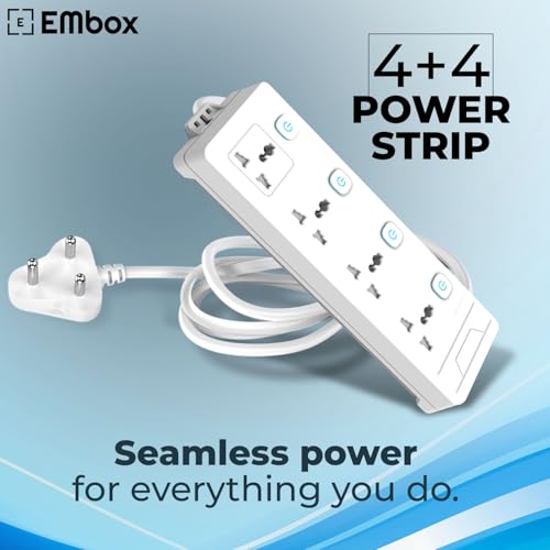 EMBOX Extension Board with Switches 2500 W, 4 Universal Sockets, Individual Switch, Safety Shutter, 6 amp Spike Guard, LED Indicator and Safety Shutter - Image 2