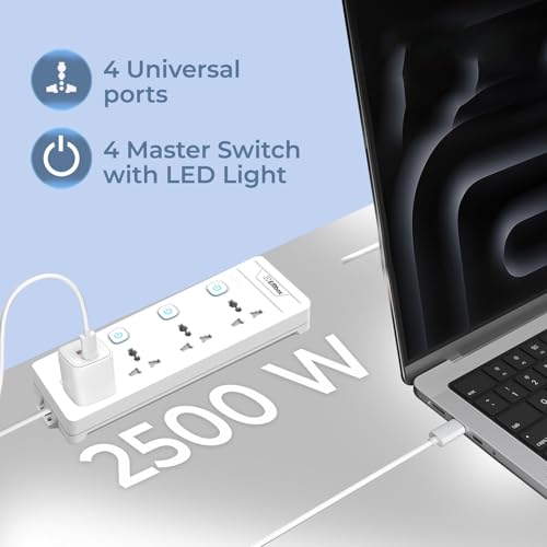 EMBOX Extension Board with Switches 2500 W, 4 Universal Sockets, Individual Switch, Safety Shutter, 6 amp Spike Guard, LED Indicator and Safety Shutter - Image 5