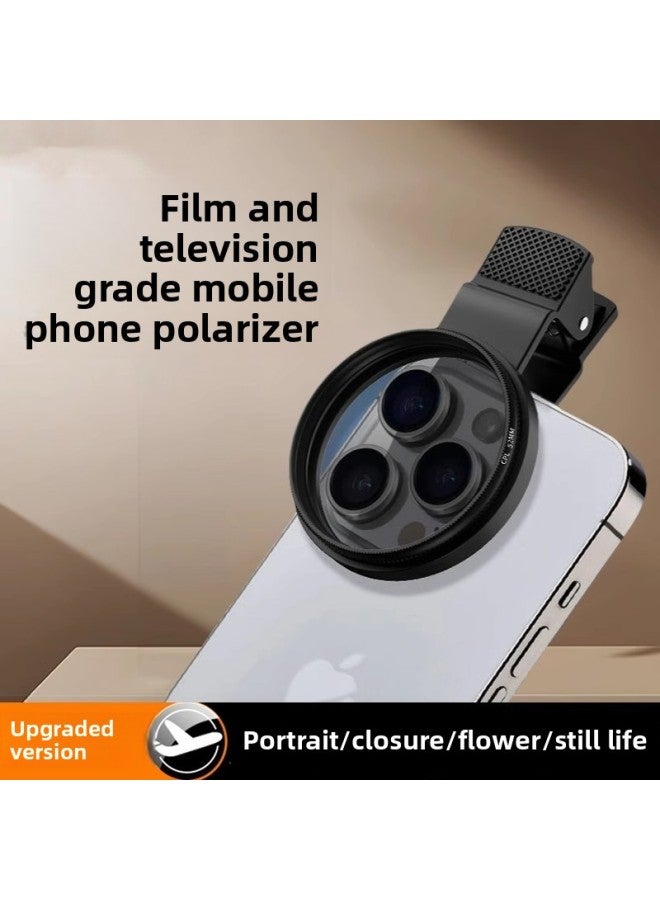 For Xiaomi For Apple For Huawei Mobile Photography Filter 52 67mmCPL Polarizer HD Eliminate Glass Reflective-Color:52mm Polarizer + Mobile Phone Clip + Storage Bag + Lens Cleaning Cloth  - Image 2