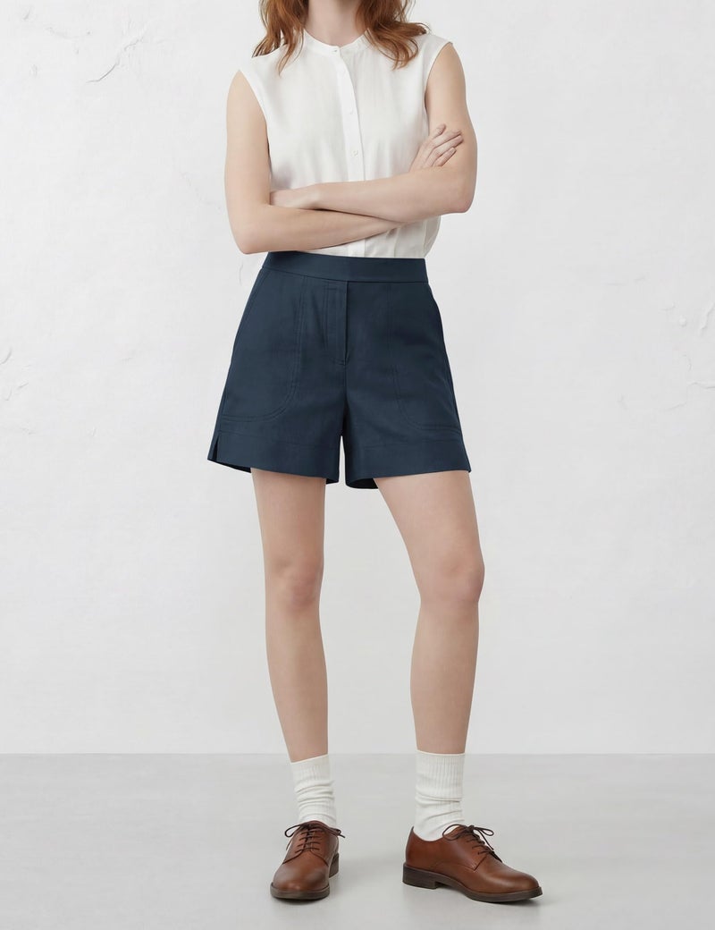 Micoson Women's Linen Blend Pull-On Shorts Casual Summer Cotton Relaxed Shorts Mid Waisted Short with Pockets 2026 Navy M - Image 5