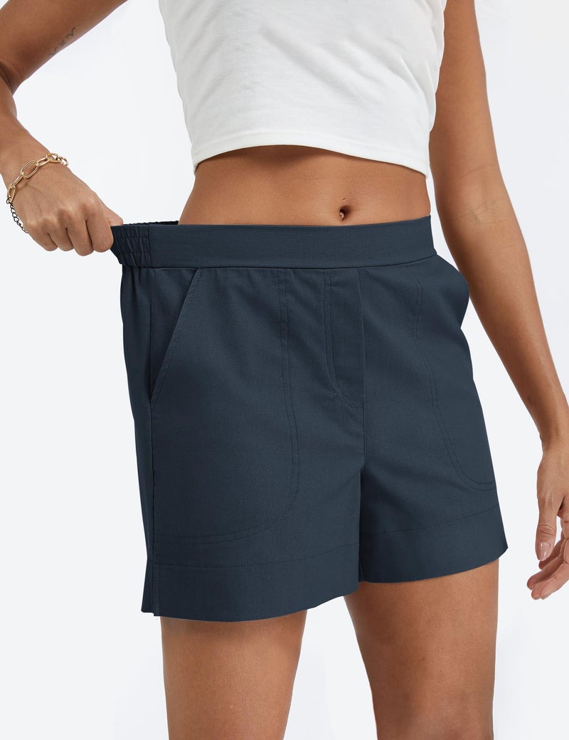 Micoson Women's Linen Blend Pull-On Shorts Casual Summer Cotton Relaxed Shorts Mid Waisted Short with Pockets 2026 Navy M - Image 4