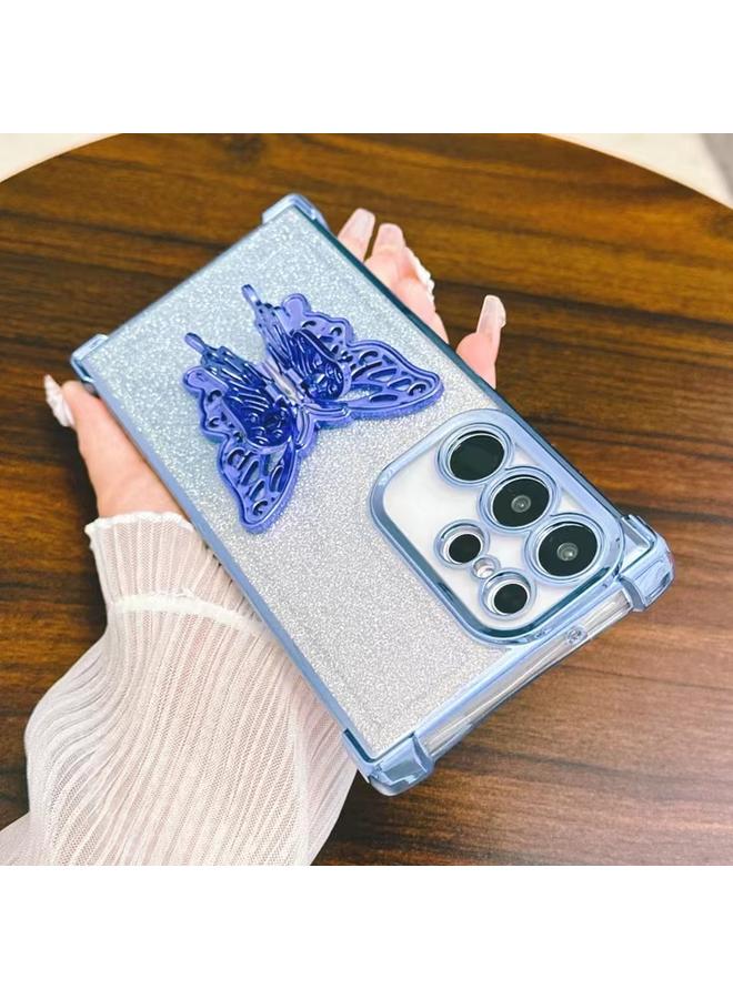 اس-توب جراب لهاتف Samsung Galaxy S24 Ultra 5G مطلي بالكهرباء بتصميم فراشة ثلاثية الأبعاد لامع مقاوم للصدمات من مادة TPU بأربع زوايا - Image 4