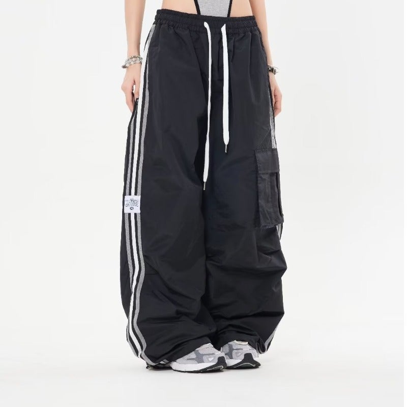 Casual Striped Cargo Pants Women Loose Fit Black  - Image 1